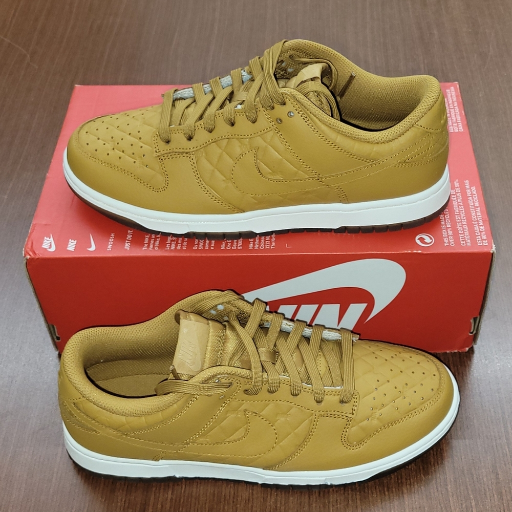 New Nike Dunk Low Quilted Wheat Brown White Shoes Size 8 Men's/ 9.5 Women’s